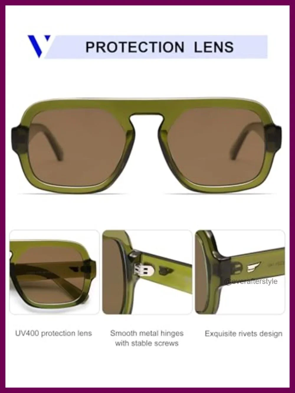 Retro Square Aviator Sunglasses Oversized UV400 Protection Unisex